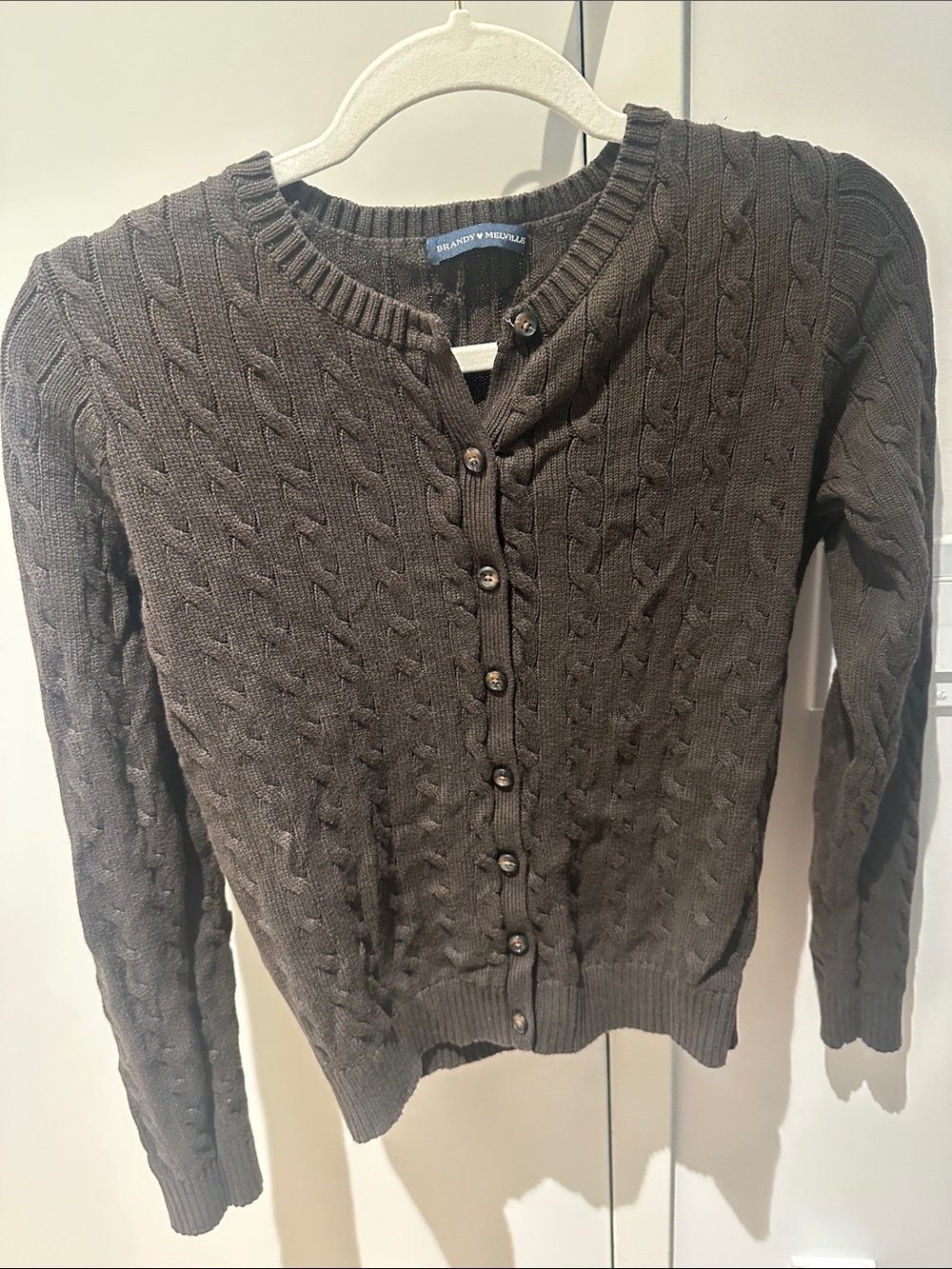Brandy Melville Dark Brown Cable-Knit Button Cardigan